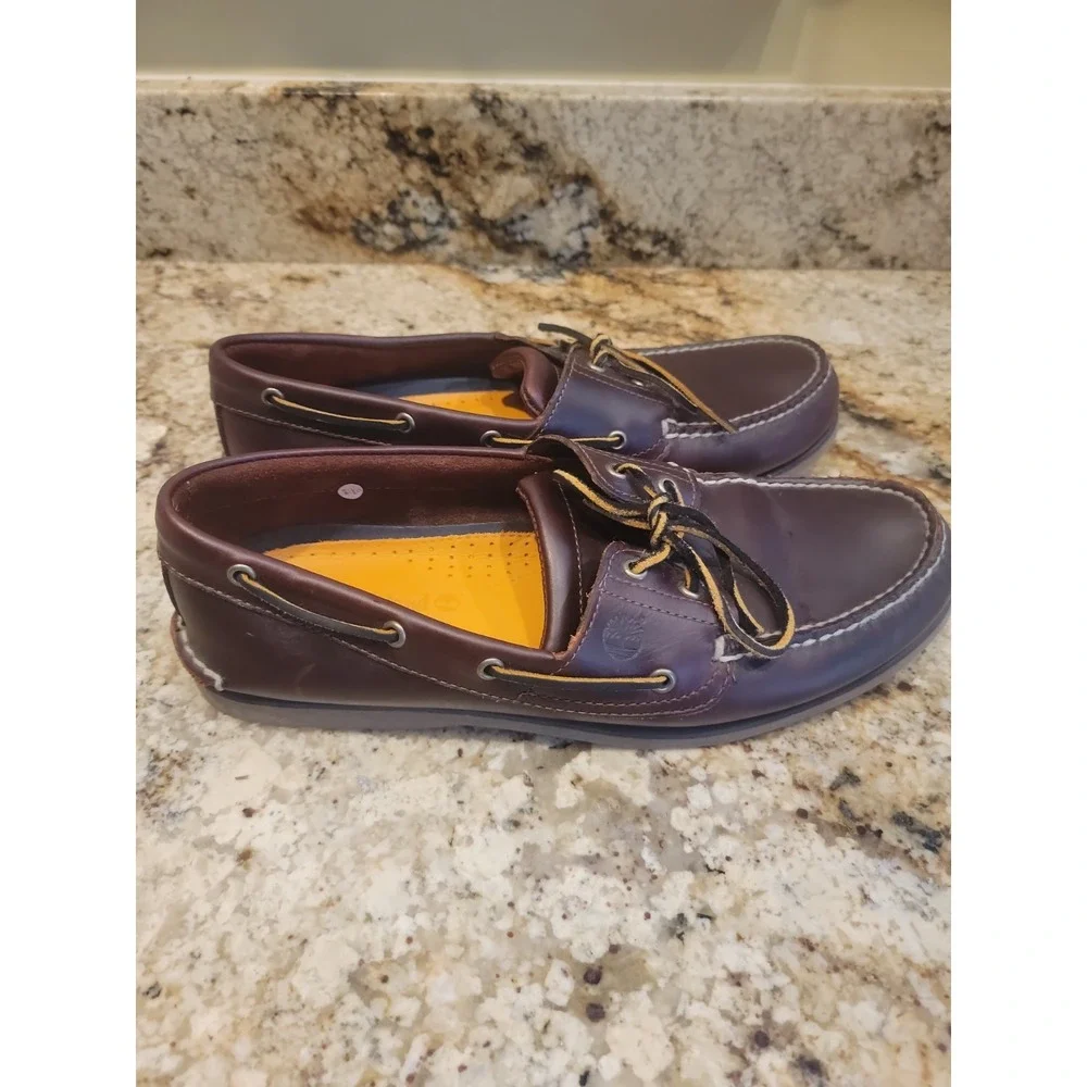 Timberland Mens 13 Classic 2 Eye Boat Shoes Brown Red Leather Preppy Excellent